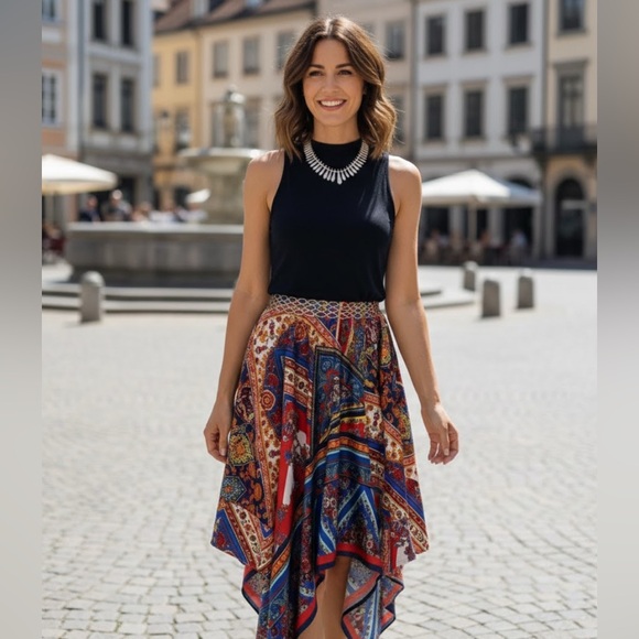 VENUS Dresses & Skirts - Venus Asymmetrical Scarf Paisley Dress